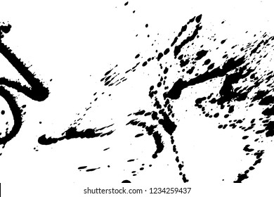 Ink grunge drops texture. Black hand drawn splashes and stains on white background.