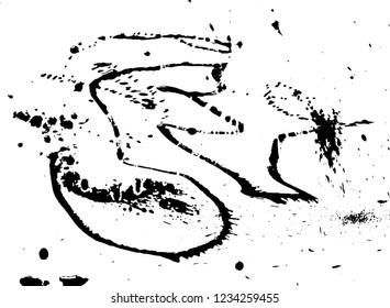 Ink grunge drops texture. Black hand drawn splashes and stains on white background.