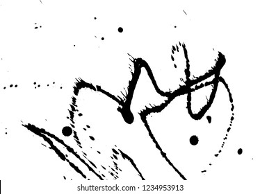 Ink grunge drops texture. Black hand drawn splashes and stains on white background.