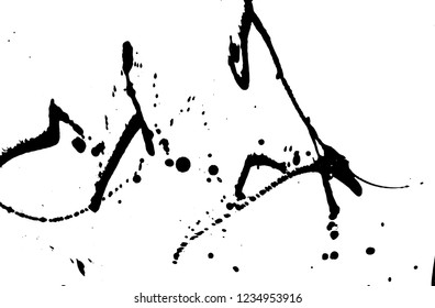 Ink grunge drops texture. Black hand drawn splashes and stains on white background.