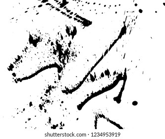 Ink grunge drops texture. Black hand drawn splashes and stains on white background.
