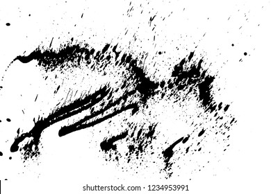 Ink grunge drops texture. Black hand drawn splashes and stains on white background.