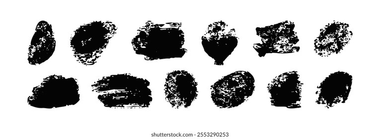 Ink Grunge paint brush splash. Box, frame collection. Watercolor blob, black silhouette or dirty texture set. Banner clip art