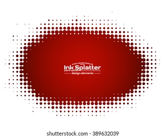 Ink halftone dots splat in black. Vector template