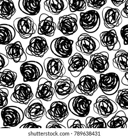 Ink hand drawn abstract circles seamless pattern