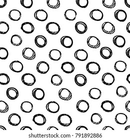 Ink hand drawn abstract circles seamless pattern