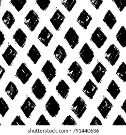 Ink hand drawn abstract rhombus seamless pattern