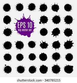 Ink hand drawn blotch and spots in school notebook. Big vector set for icons, banners and your design.