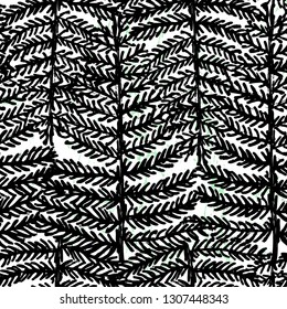 Ink hand drawn botanical seamless pattern Black and white design