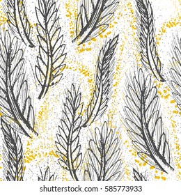 Ink hand drawn cereal field seamless pattern