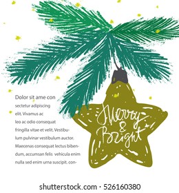 Ink hand drawn christmas tree ornament vector card