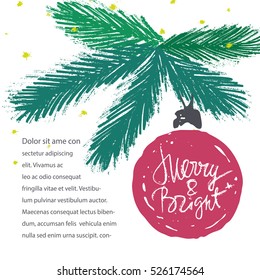 Ink hand drawn christmas tree ornament vector card