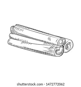 Ink hand drawn cinnamon stick isolated on white background. Engraved style. Vector illustration