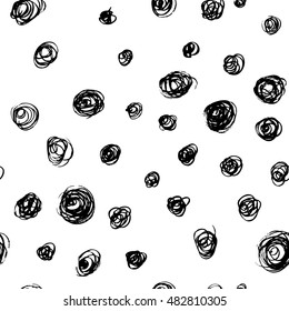 Ink hand drawn circles. Seamless pattern.