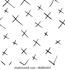 Ink hand drawn crosses. Seamless pattern.