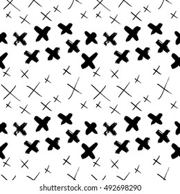Ink hand drawn crosses. Seamless pattern.