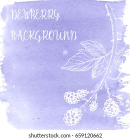 Ink hand drawn detailed brambleberry retro illustration background.Thin artistic linear pencil outline dewberry.Vintage style, engraved simple doodle sketches blackberry with watercolor  stain