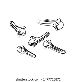 Ink hand drawn dried сlove isolated on white background. Engraved style. Vector illustration 