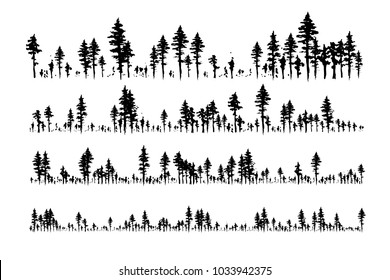 Ink Hand Drawn Forest. Design Collection. Horizontal Dividers Set.