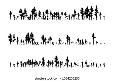 Ink hand drawn forest. Design collection. Horizontal dividers set.