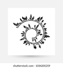 Ink hand drawn forest. Design collection. Swirl line decoration