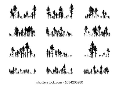 Ink hand drawn forest. Design collection. Horizontal dividers set.