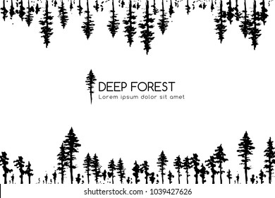 Ink hand drawn forest. Design collection. Horizontal banner with top and down border decoration elements