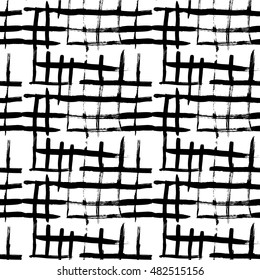 Ink hand drawn grid. Seamless pattern.