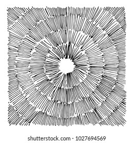 Ink hand drawn grunge texture. Sunbursts and radial lines background. Vector illustration.