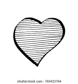 Ink hand drawn heart symbol with strip texture. Valentine's Day, love and romantic vector element in rough hand drawn style.