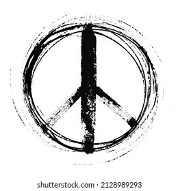 Ink hand drawn isolated peace symbol. Grunge painted symbol of peace