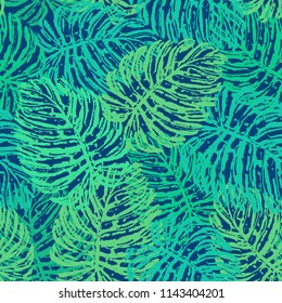 Ink hand drawn jungle leaves seamless pattern