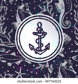 Ink hand drawn marine background