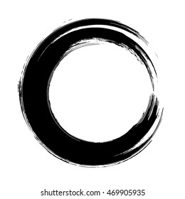 Ink hand drawn paintbrush circle shape. Logo, label design element vector illustration