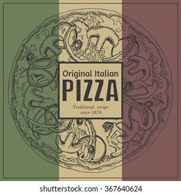 Ink hand drawn pizza package box illustration template