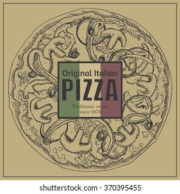 Ink hand drawn pizza package box template