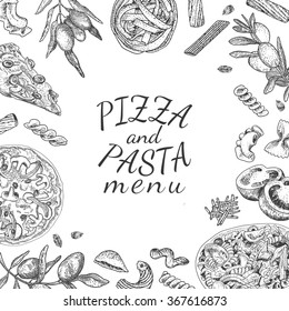 Ink Hand Drawn Pizza And Pasta Menu Template