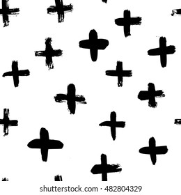 Ink hand drawn pluses. Seamless pattern.