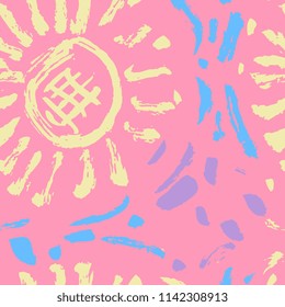 Ink hand drawn seamless pattern with geometric elements. Vector elements for design. White background.