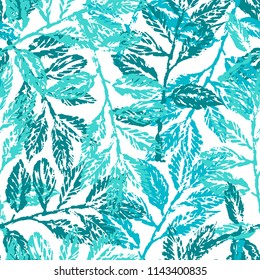 Ink hand drawn seamless pattern with laurel branches