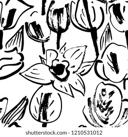 Ink hand drawn seamless pattern. Geometric elements for design. White background.