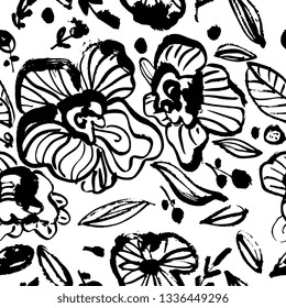 Tinta dibujada a mano sin fisuras.Elementos florales para el diseño. Fondo blanco.
