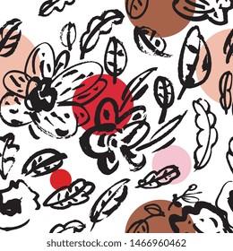 Ink hand drawn seamless pattern. Elements for design. Flowers. White background.