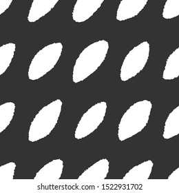 Ink hand drawn seamless pattern with white ovals on black background. Grunge texture. Design element for fabric, textile, wrapping paper. 