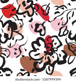 Ink hand drawn seamless pattern. Geometric elements for design. White background.