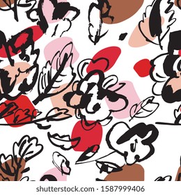 Ink hand drawn seamless pattern. Geometric elements for design. White background.