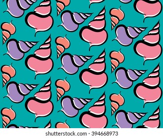 Ink Hand Drawn Seamless Pattern with Seashell. Vector Illustration.