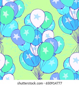 Ink hand drawn seamless pattern with balloons