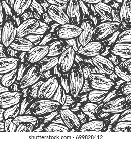 Ink hand drawn seamless pattern with almond