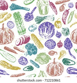 Ink hand drawn seamless pattern with vegetables 